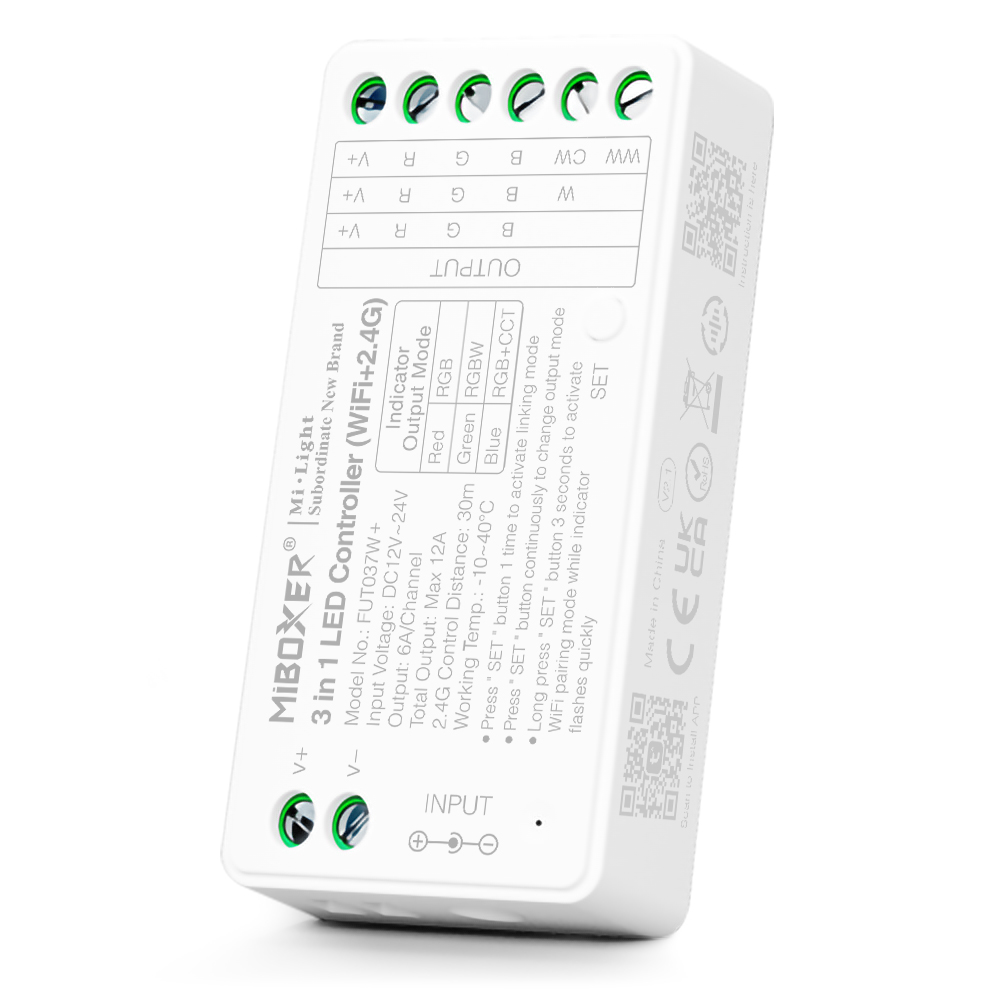FUT037W+ Tuya WiFi 5in1 RGBCCT RF Remote LED Strip Controller - DC12~24V Input FUT037W+ Tuya WiFi 5in1 RGBCCT RF Remote LED Strip Controller - DC12~24V Input